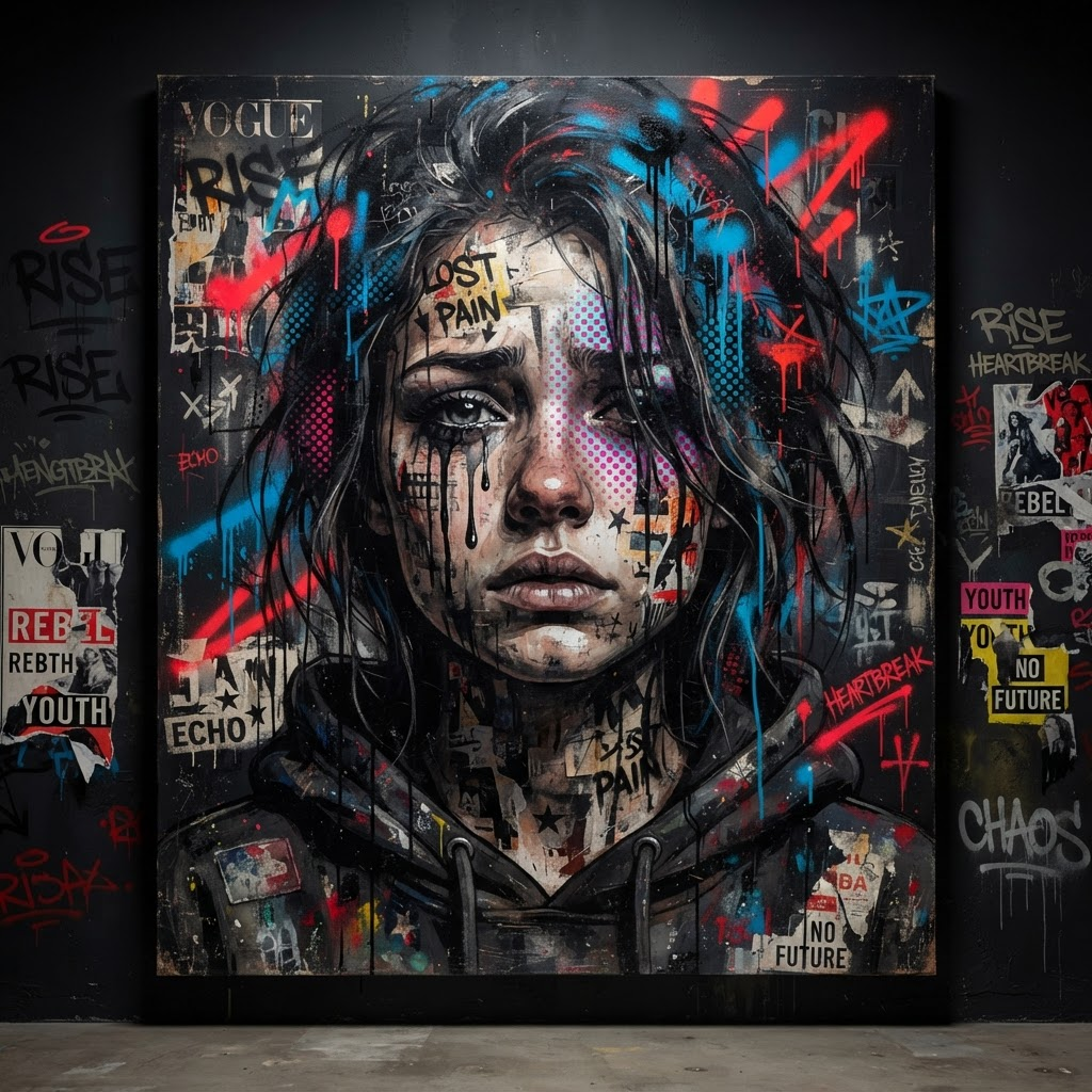 Larme Acide — œuvre de NØX, acrylique et aérosol sur toile