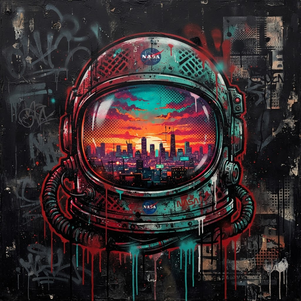 Silence Orbital — Aérosol, acrylique & résine sur toile