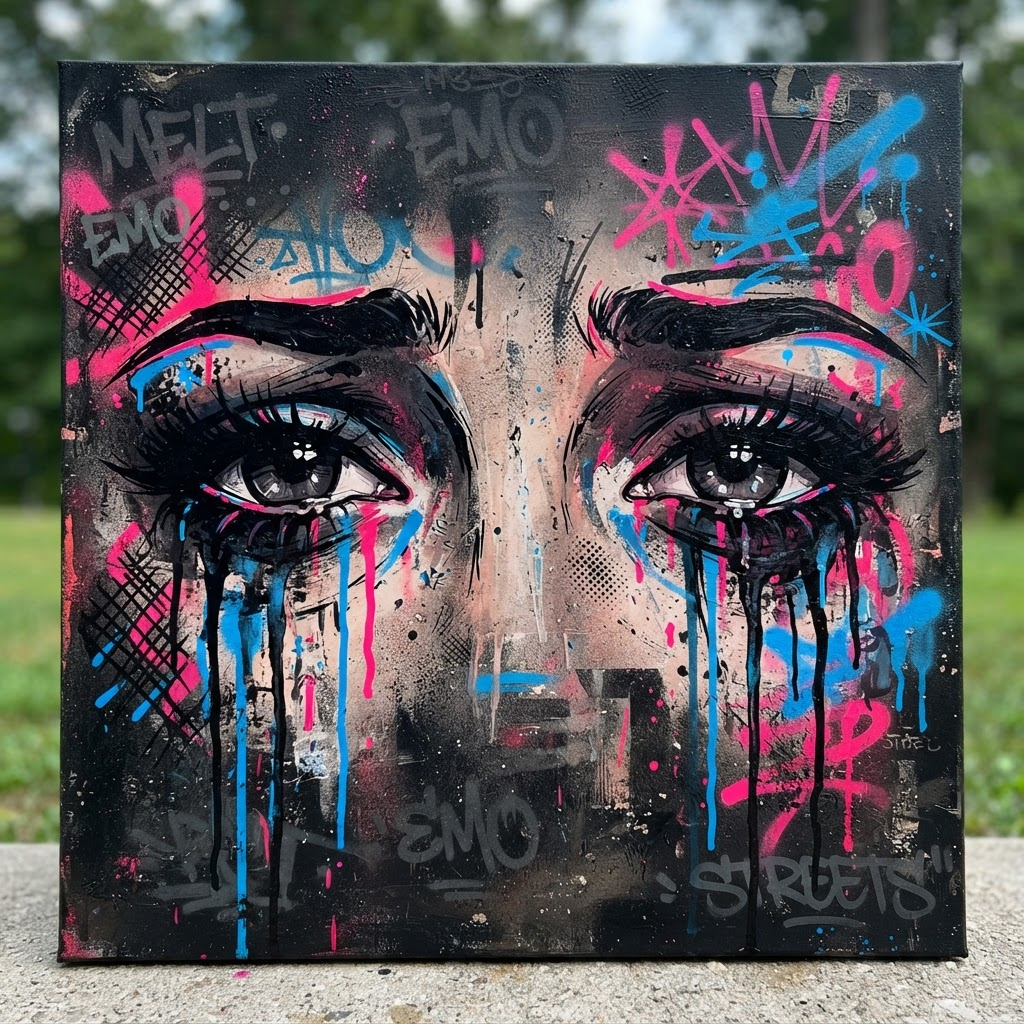 Regard Qui Coule — Acrylique & aérosol sur toile
